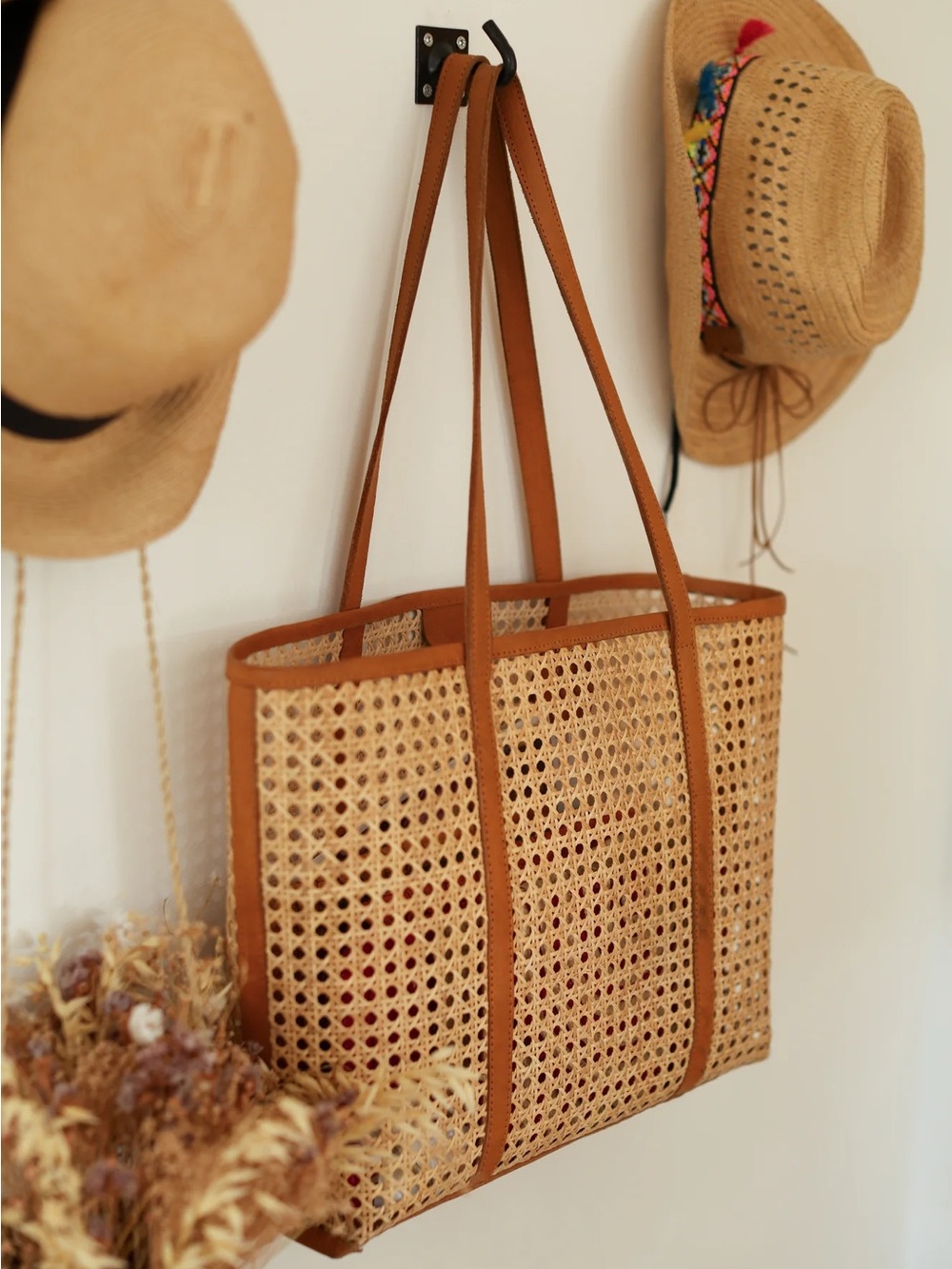 Antik Kraft Rattan Cane Webbing Tote Bag